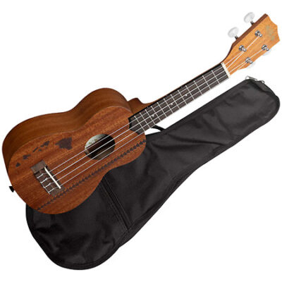 Kala KA-15 Soprano Mahogany motif Hawaiian island et tattoo + housse