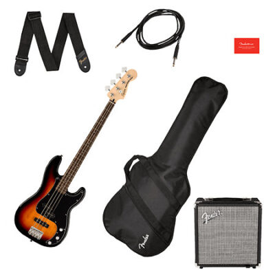 Squier by FENDER Affinity Precision Bass PJ Pack Laurel 3-Color Sunburst + Gig Bag + Ampli Rumble 15