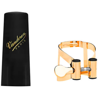 Vandoren LC57GP Ligature M/O Plaquée Or Saxophone Alto + Couvre-bec